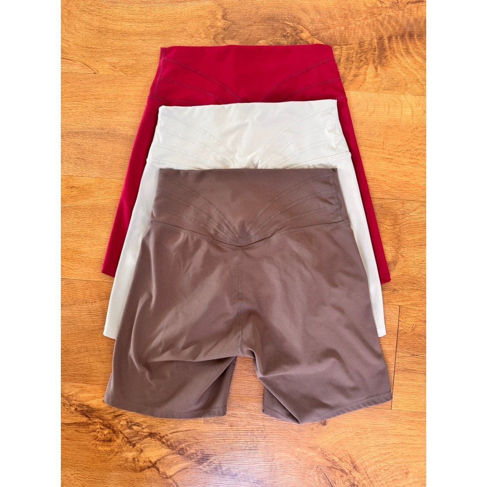 Lot of 3 Womens High Waisted Biker Shorts Size L Burgundy Beige Brown Q8